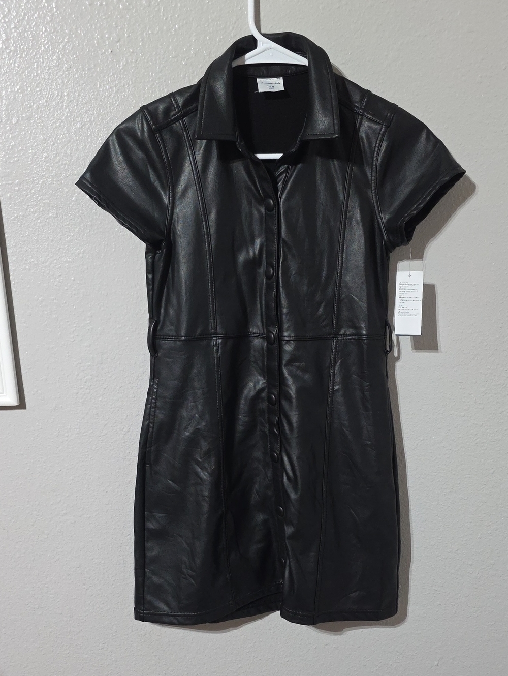 abercrombie kids Girls Black Faux Leather Shirt Dress Size 11/12